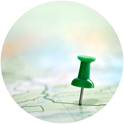 thumbtack showing destination location on map