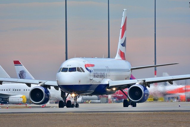 a british airways plane A380 parked 